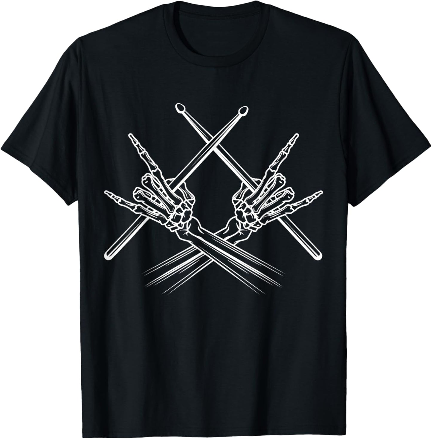 Drummer Drum Sticks Rock &amp; Roll Skeleton Hand Horns T-Shirt