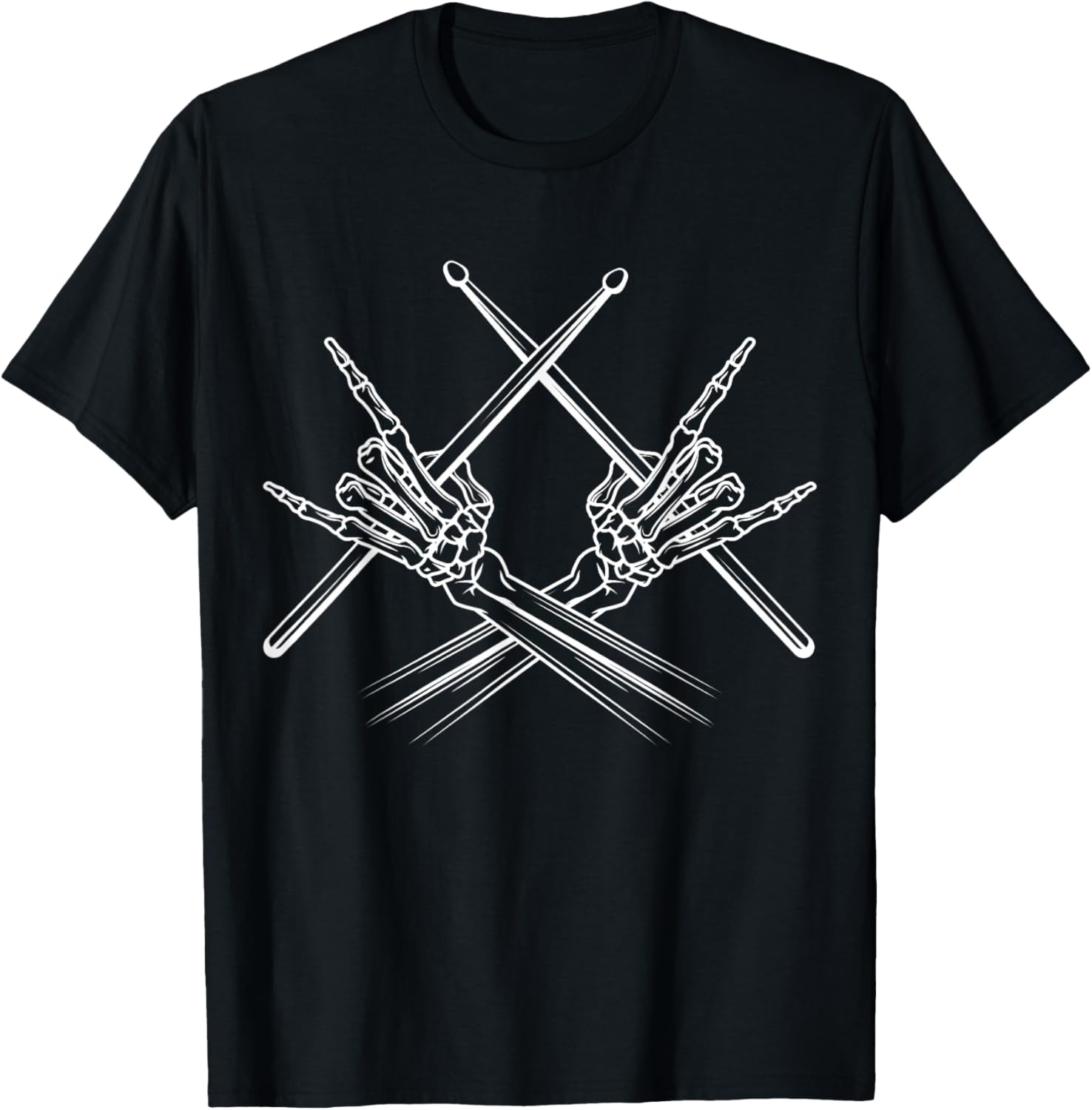 Drummer Drum Sticks Rock &amp; Roll Skeleton Hand Horns T-Shirt