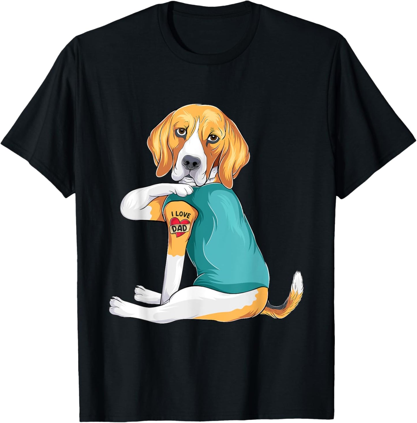 Father's Day gift funny dog Dad Beagle i love Dad tattoo T-Shirt