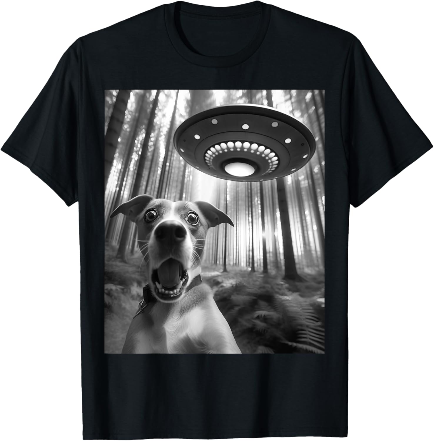 Dog Selfie With Alien UFO Meme Funny Dog Lover Spaceship T-Shirt