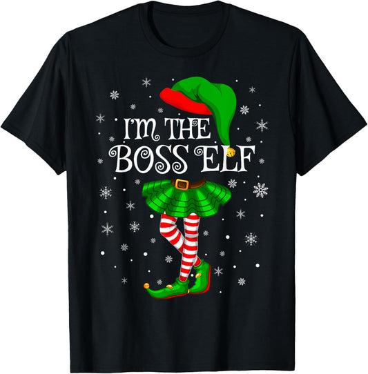 Family Matching Women Girls I'm The Boss Elf Christmas T-Shirt