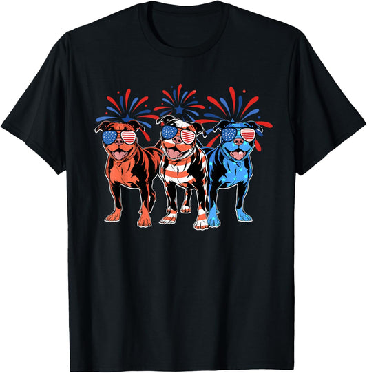 4th Of July Pitbull Patriotic Red White Blue American Flag T-Shirt