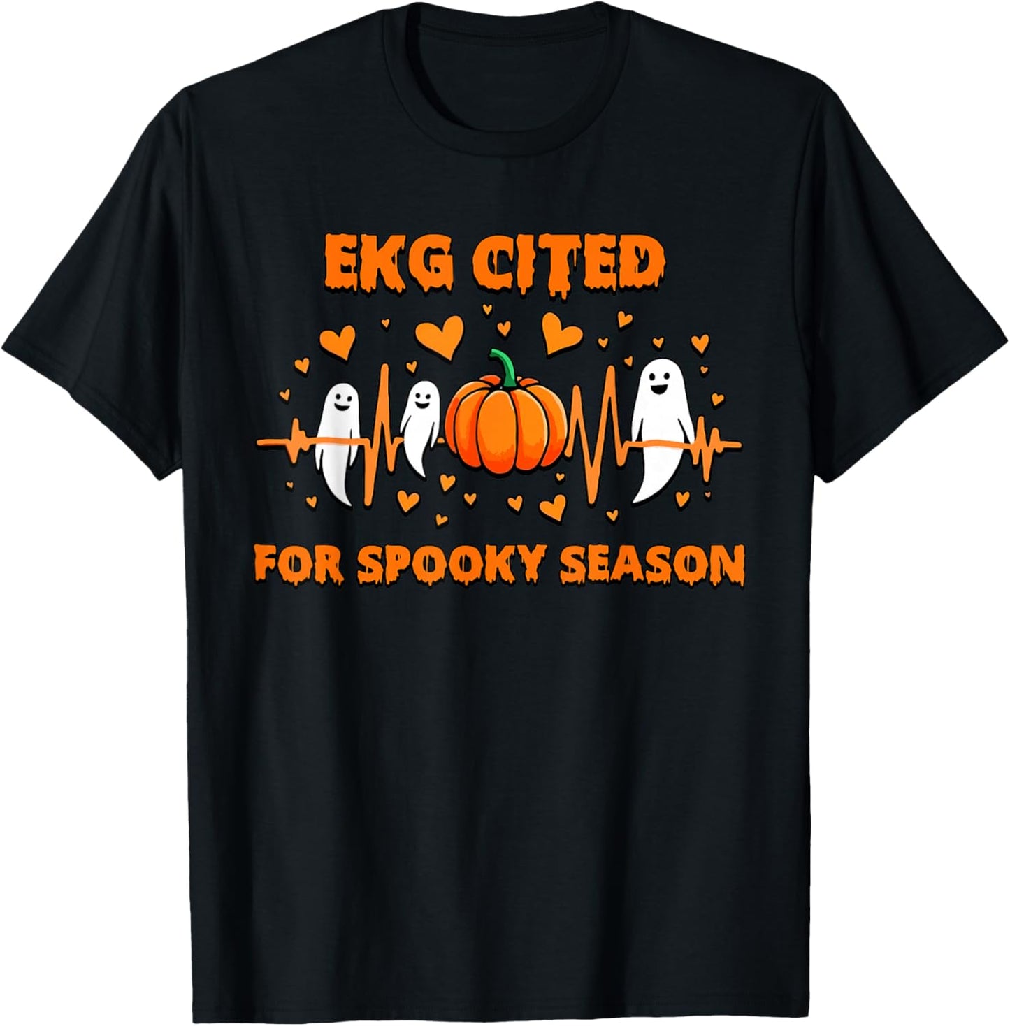 EKG Cited for Spooky Season Halloween Fall Pumpkin Heartbeat T-Shirt