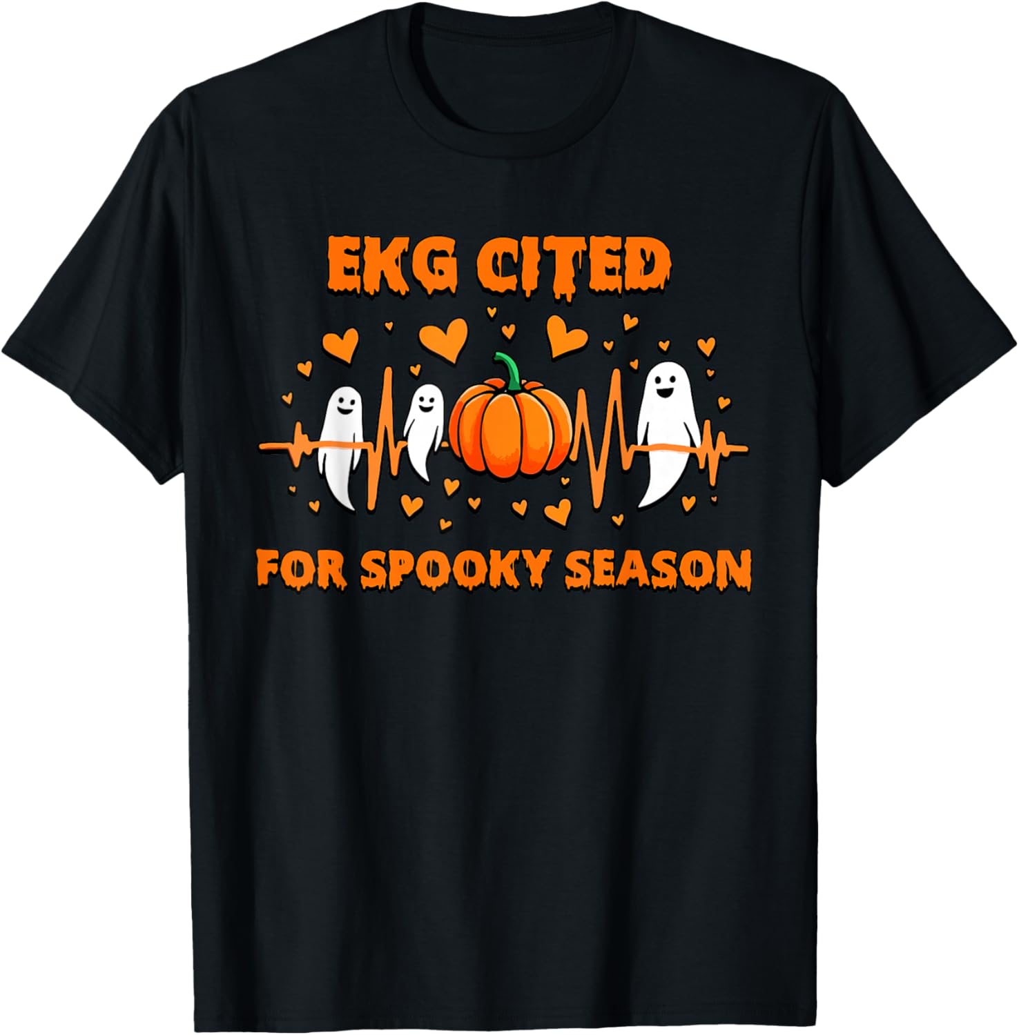 EKG Cited for Spooky Season Halloween Fall Pumpkin Heartbeat T-Shirt