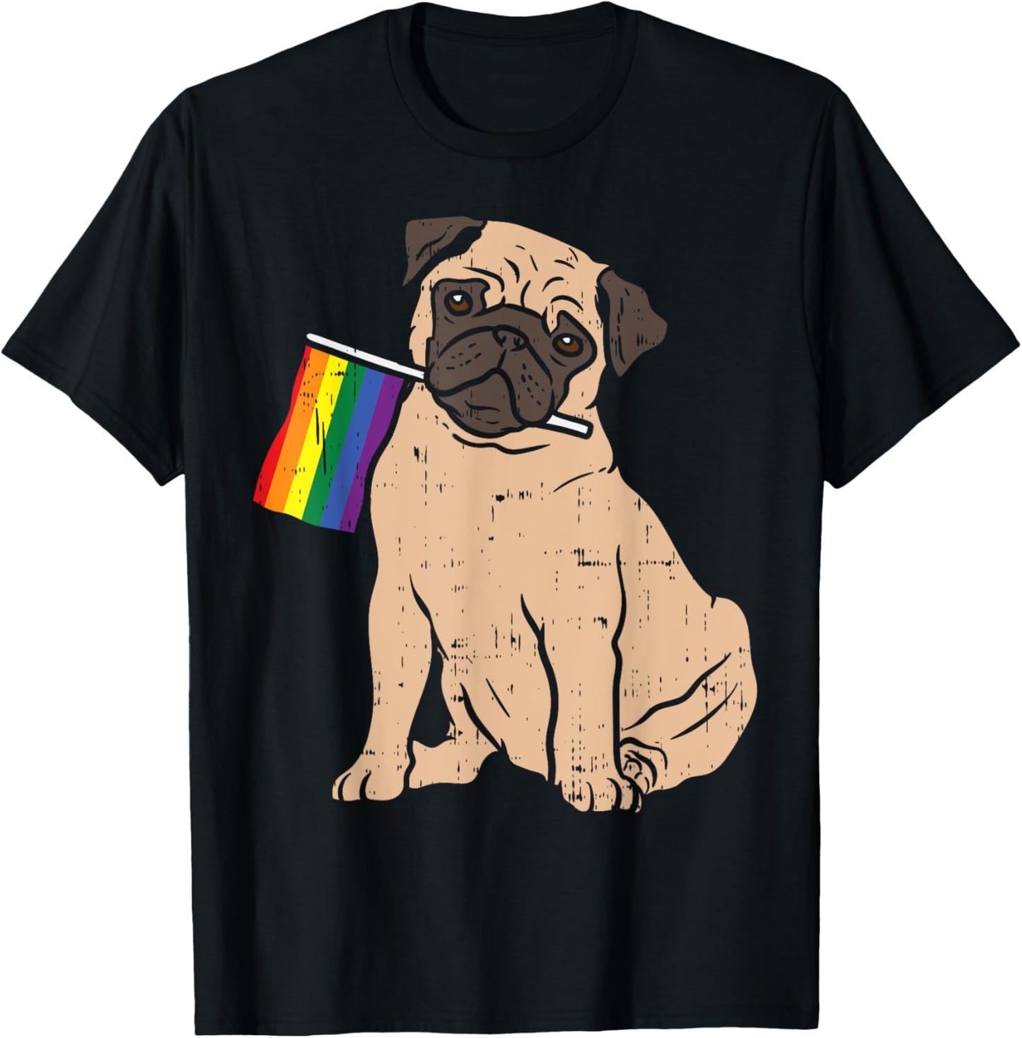 Dog Pug Rainbow Flag Gay Pride LGBT Animal Pet Lover Gift Men Women T-Shirt