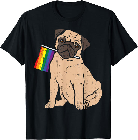 Dog Pug Rainbow Flag Gay Pride LGBT Animal Pet Lover Gift Men Women T-Shirt
