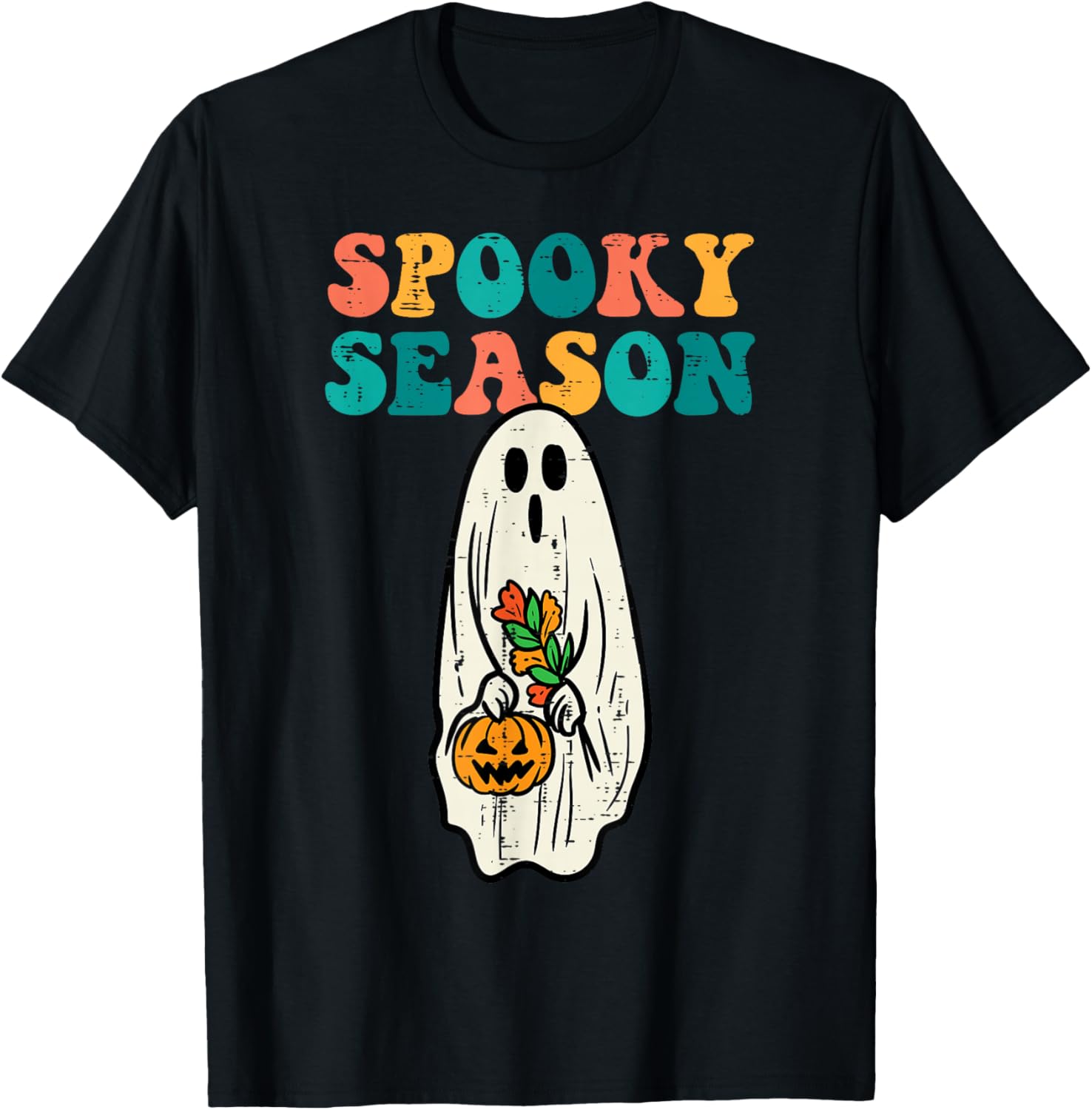 Floral Ghost Spooky Season Retro Halloween Men Women Kids T-Shirt