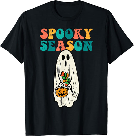 Floral Ghost Spooky Season Retro Halloween Men Women Kids T-Shirt
