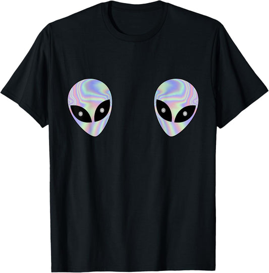 Alien Heads Boobs Shirt Colorful Rave Ufo Shirt Believe Tee T-Shirt