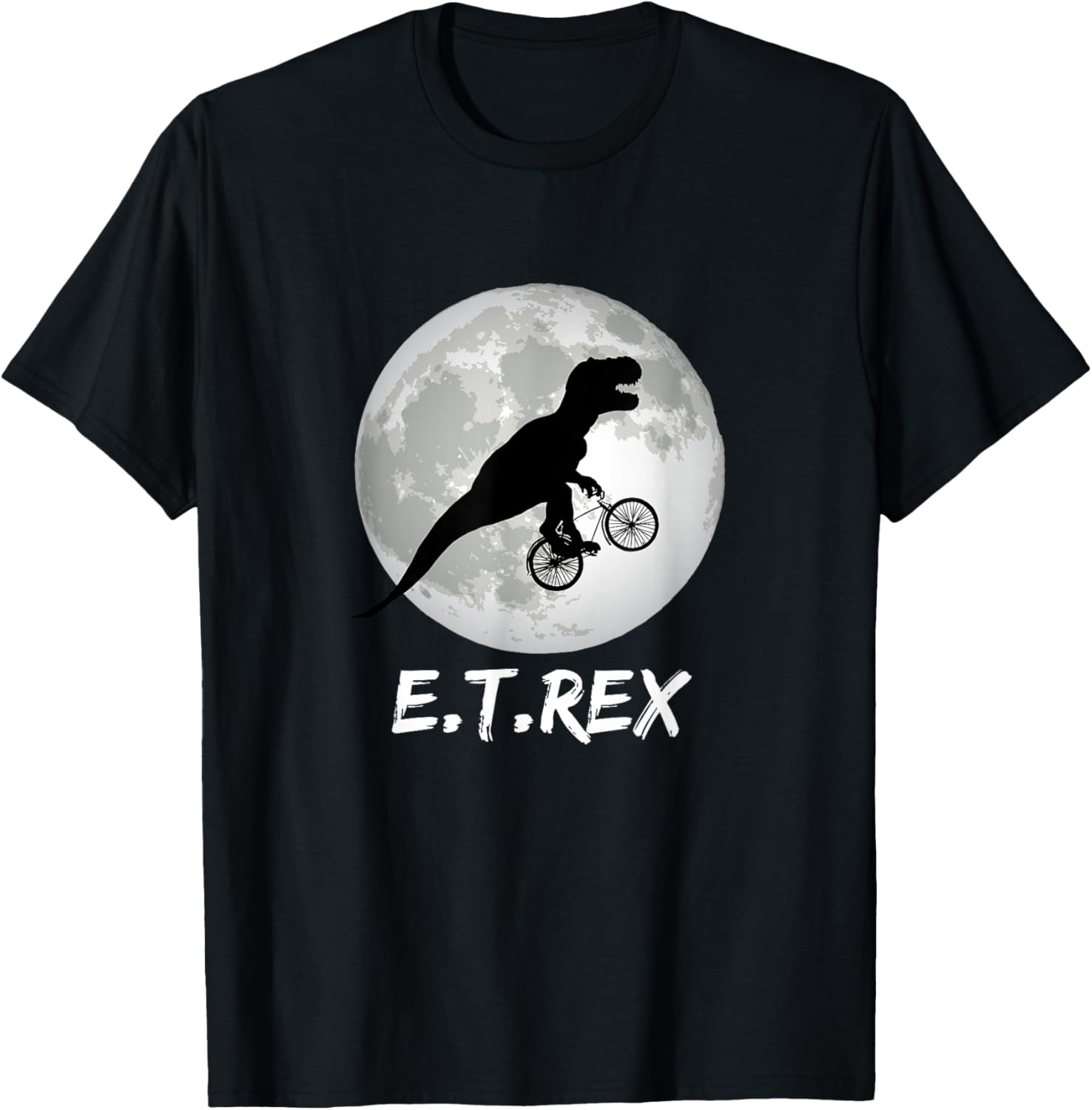 E.T. Rex Funny Dinosaur Shirt T-Rex on Bike over the Moon T-Shirt