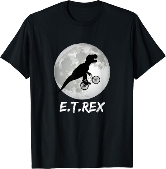 E.T. Rex Funny Dinosaur Shirt T-Rex on Bike over the Moon T-Shirt