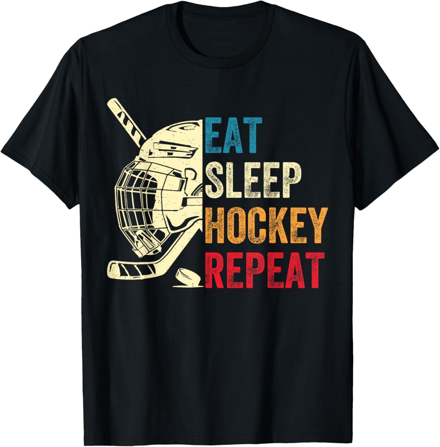 Eat Sleep Hockey Repeat Kids Adult Ice Hockey Retro Vintage T-Shirt