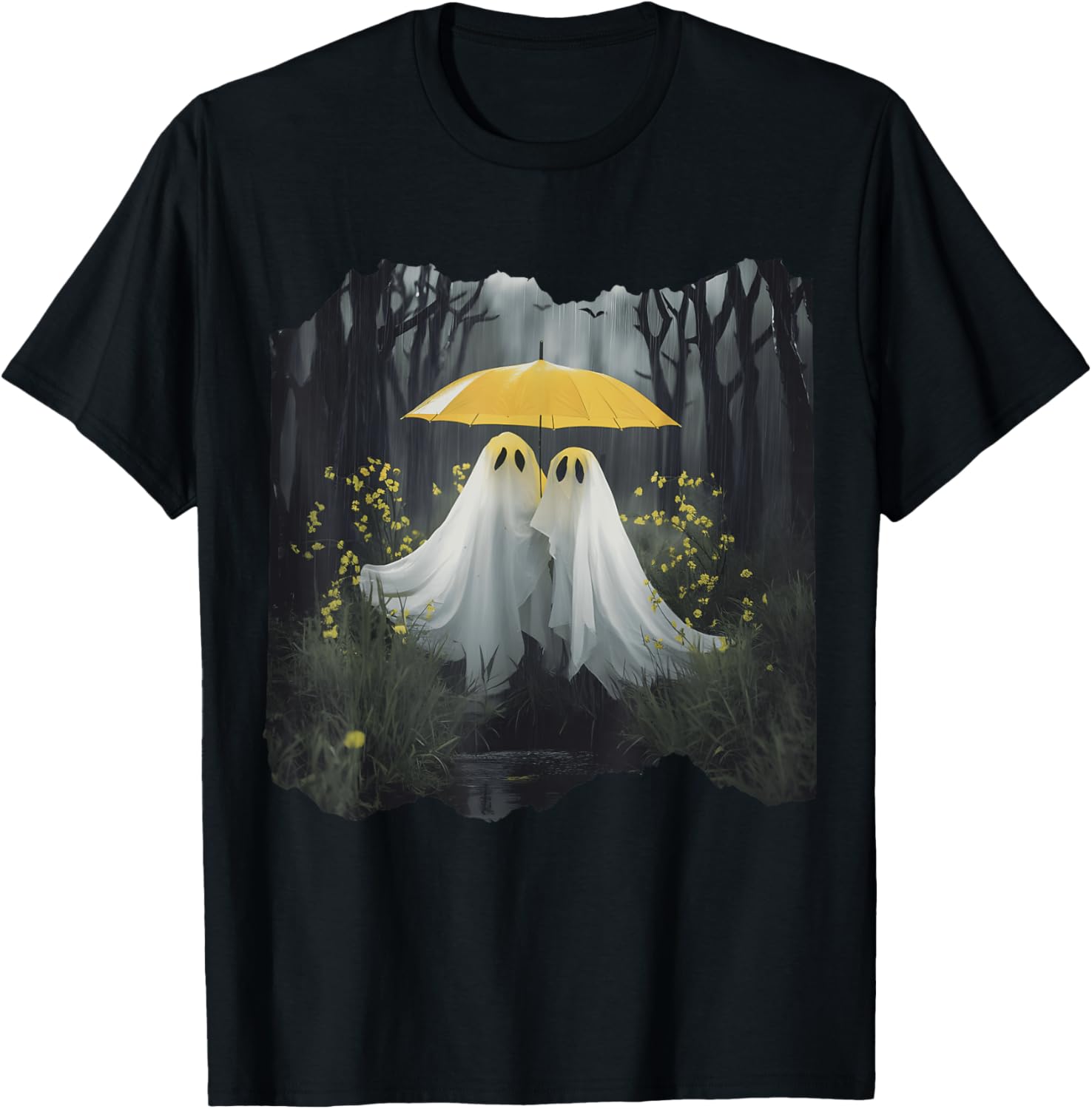 Floral Ghost Holds Umbrella Couple Spooky Season Women Men T-Shirt