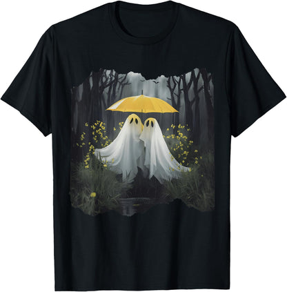 Floral Ghost Holds Umbrella Couple Spooky Season Women Men T-Shirt