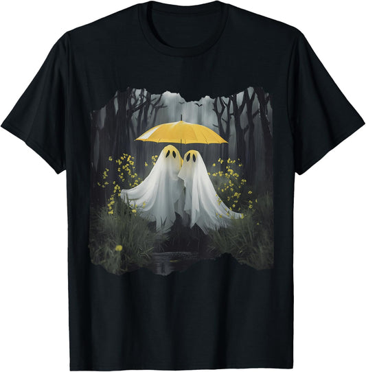 Floral Ghost Holds Umbrella Couple Spooky Season Women Men T-Shirt