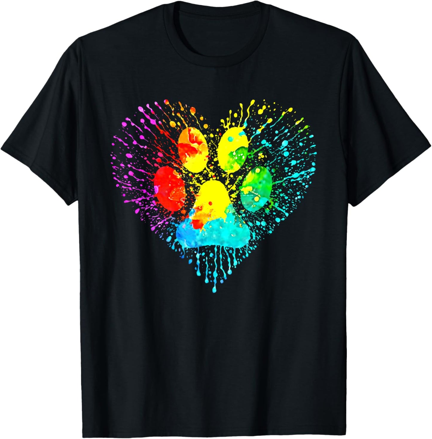 Dog Lover Tee Women Men Mom Dad Colorful Heart Dog Paw Print T-Shirt