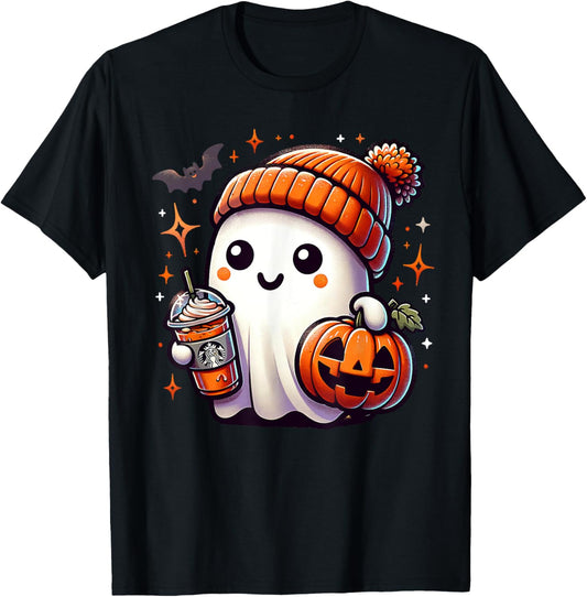 Funny Ghost Coffee Jack O Lantern Spooky Season Halloween T-Shirt