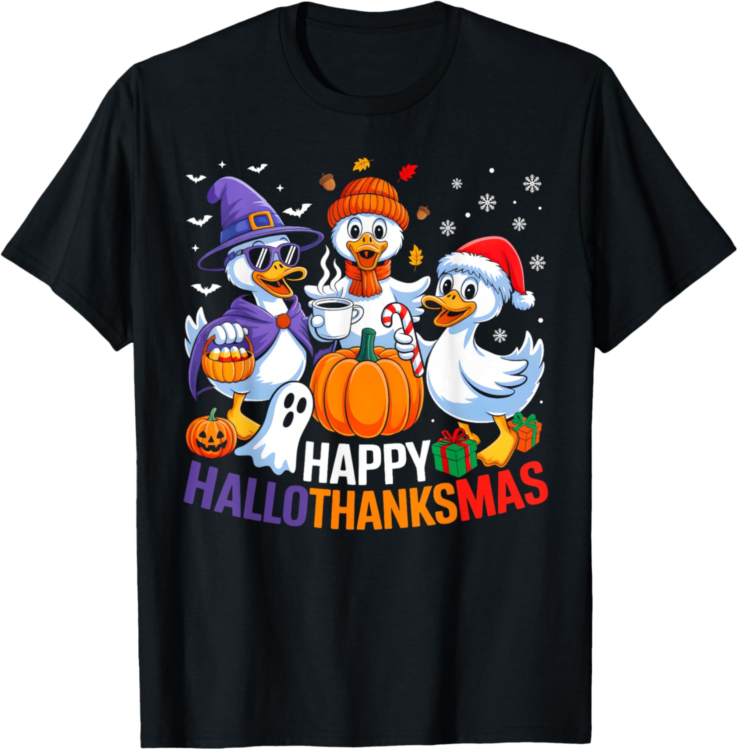 Duck Halloween Thanksgiving Christmas Happy Hallothanksmas T-Shirt