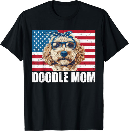 Doodle Mom Goldendoodle American Flag Dog Lover 4th of July T-Shirt for Women Kids Men