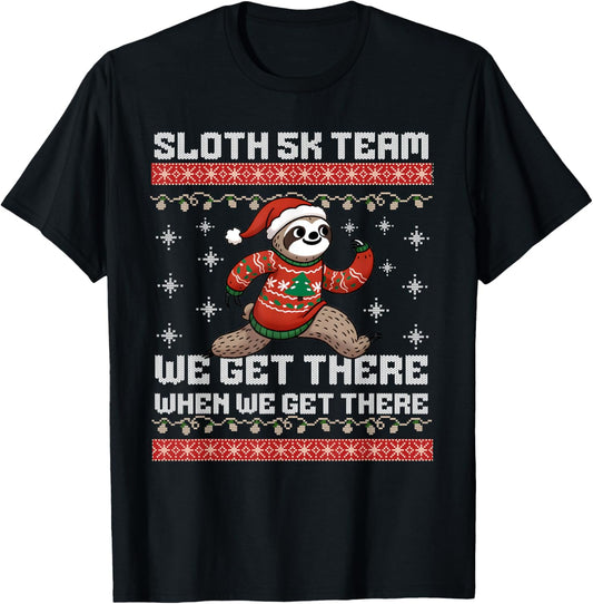 Funny Sloth Christmas 5k Running Team Squad X-Mas Fun Run T-Shirt