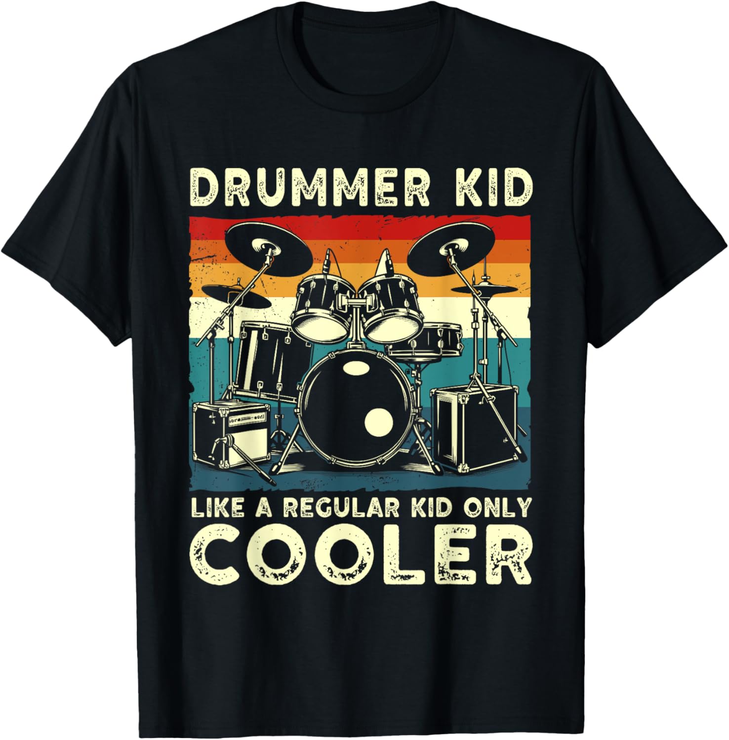Drummer kid drum set drummer drumming art for Boys Girls Kid T-Shirt