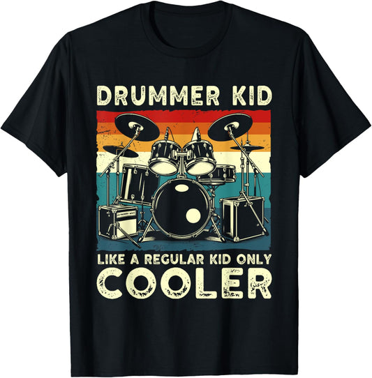 Drummer kid drum set drummer drumming art for Boys Girls Kid T-Shirt