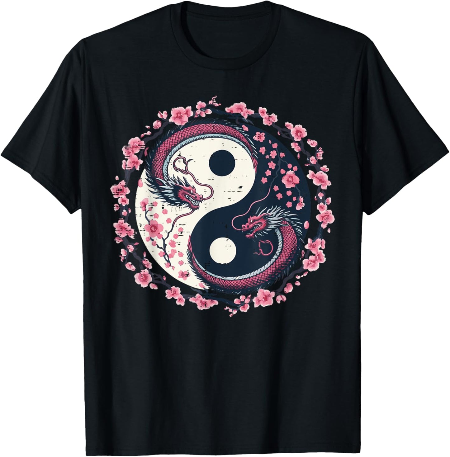 Dragon Sakura Yin Yang Japanese Cherry Blossoms Women Girls T-Shirt