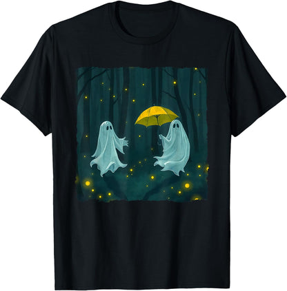 Floral Ghost Holds Umbrella Couple Spooky Season Women Men T-Shirt
