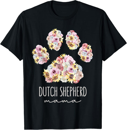Dutch Shepherd Mama Floral Paw Dog Mom T-Shirt