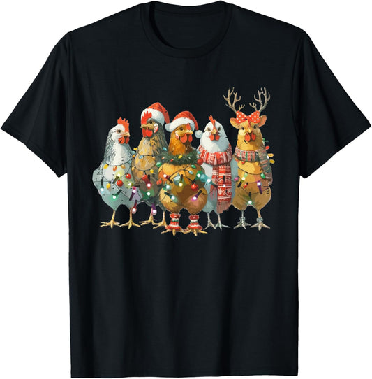Funny Chicken Christmas Lights Farm Animal Cute Xmas Holiday T-Shirt