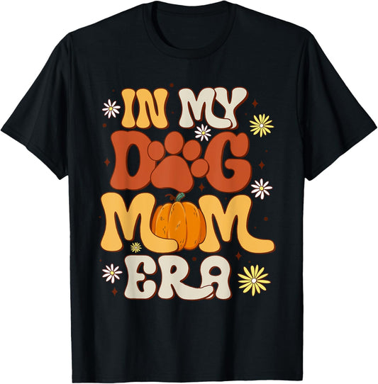 Groovy Dog Mom Era Spooky Season Pumpkin Dog Paw Print Tee T-Shirt