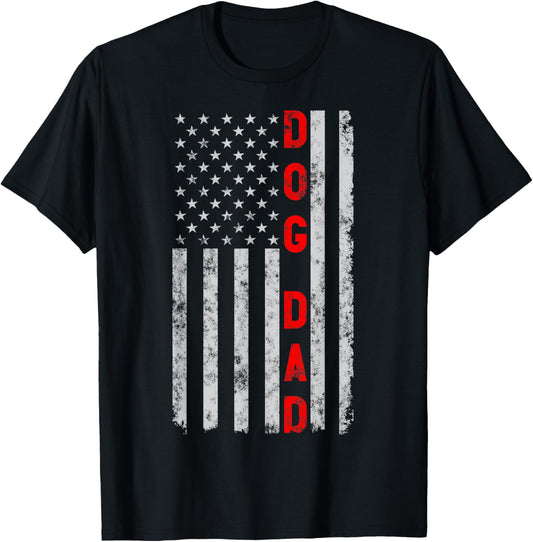 Dog Dad Fathers Day Vintage Patriotic American Flag T-Shirt