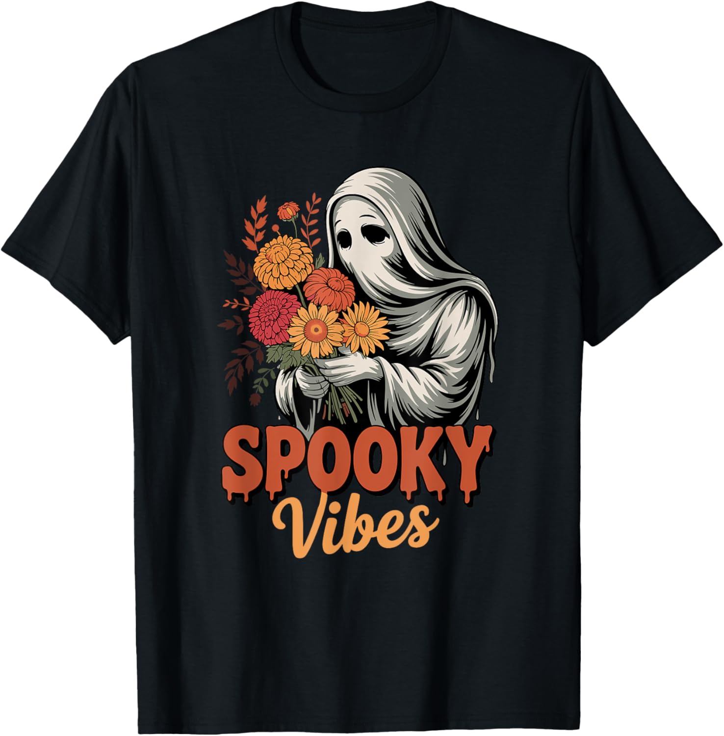 Floral Ghost Spooky Season Vibes Halloween Vintage Ghost T-Shirt