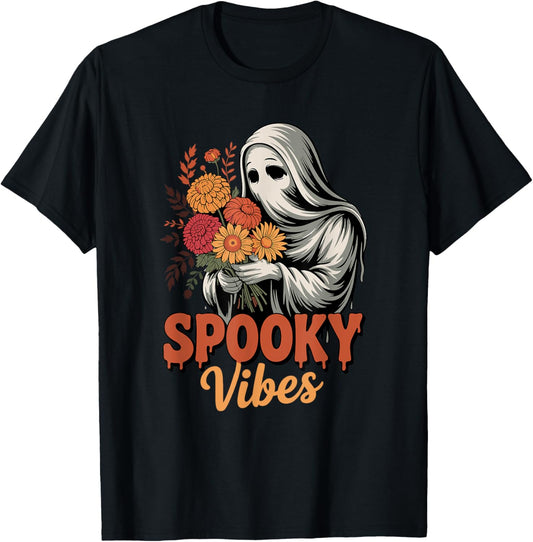 Floral Ghost Spooky Season Vibes Halloween Vintage Ghost T-Shirt