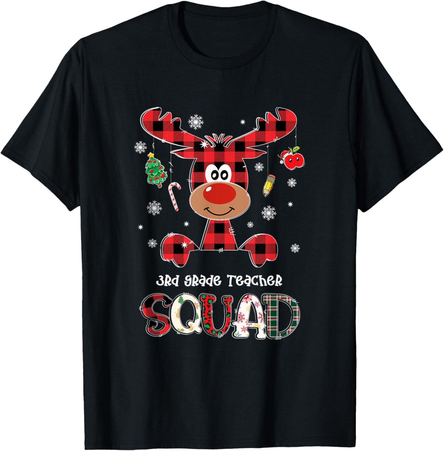 3rd Grade Teacher Squad Reindeer Plaid Christmas Xmas Pajama T-Shirt