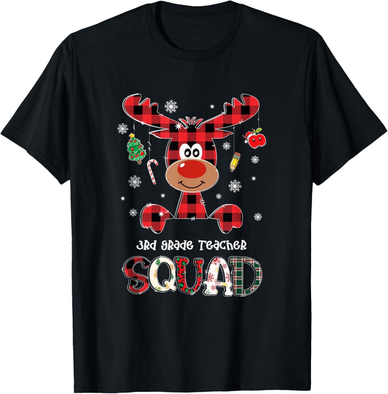 3rd Grade Teacher Squad Reindeer Plaid Christmas Xmas Pajama T-Shirt