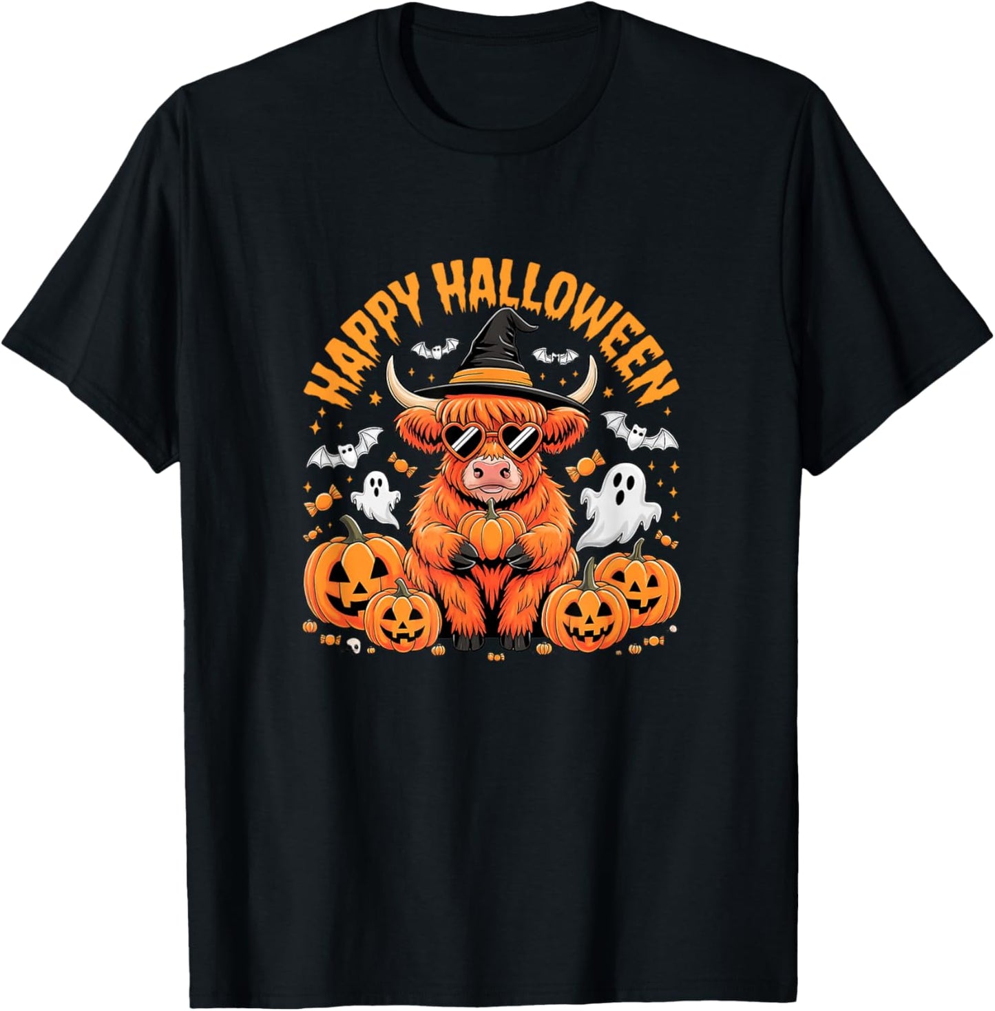 Fall Highland Cow Ghost Spooky Season Funny T-Shirt