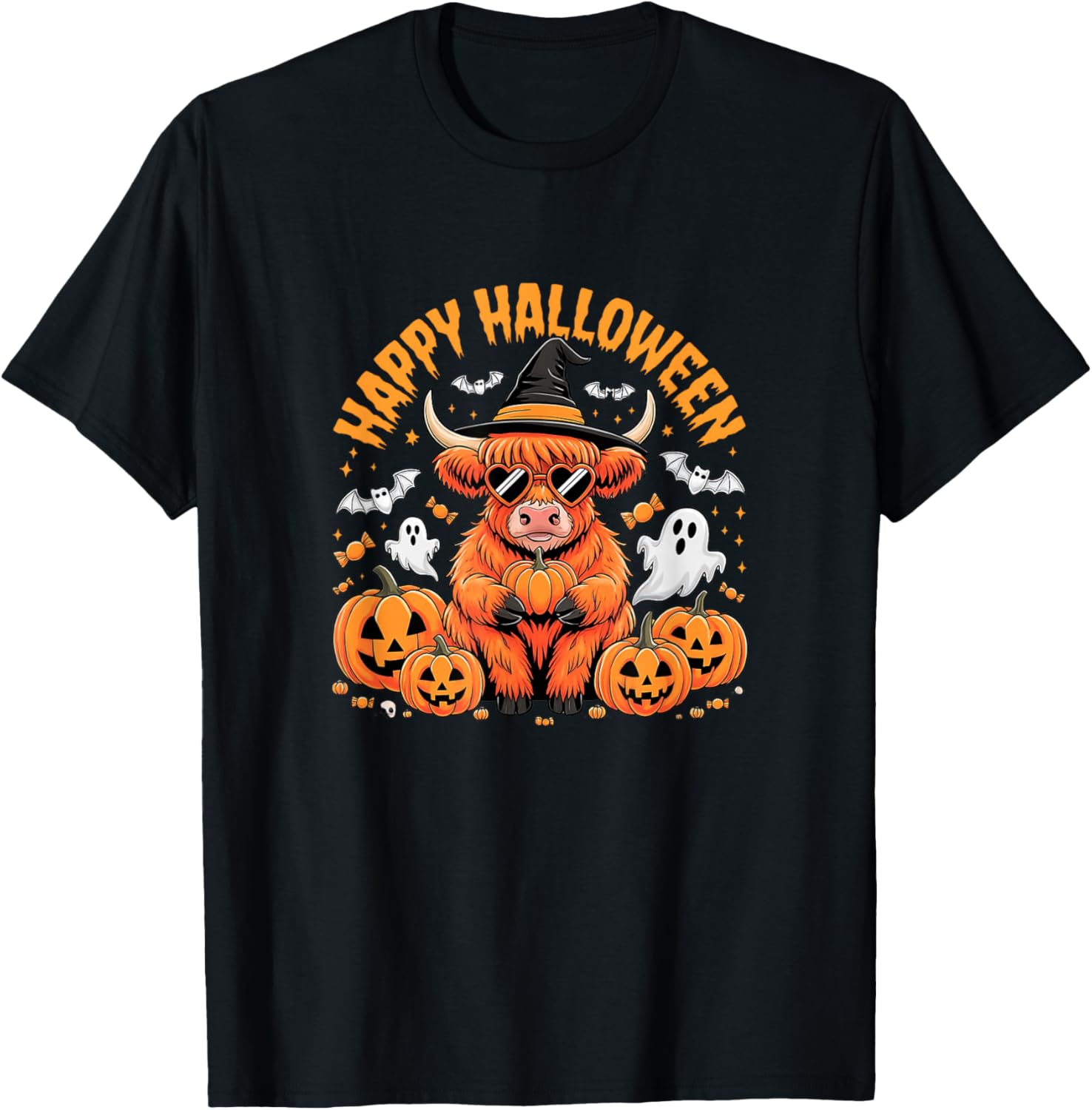 Fall Highland Cow Ghost Spooky Season Funny T-Shirt