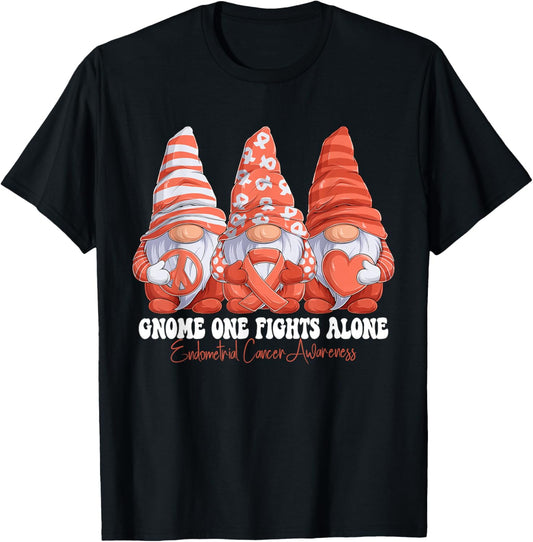 Endometrial Cancer Awareness Month Peach Ribbon Gnomies T-Shirt