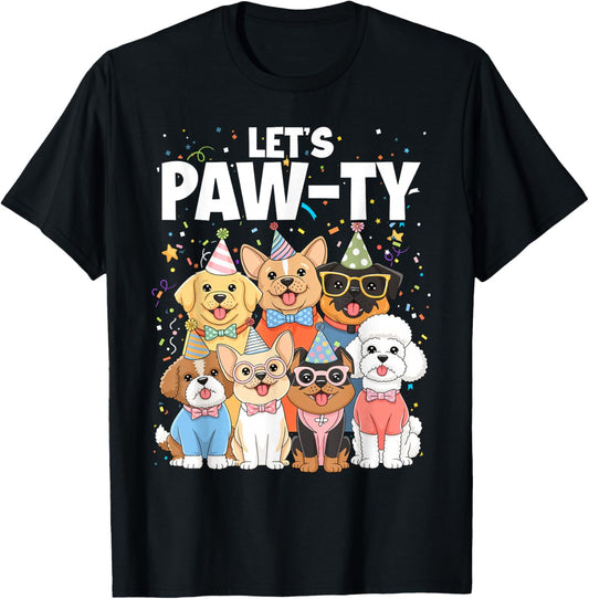Dog Mom Birthday Dog Bday Boy Girl Let's Pawty Birthday T-Shirt
