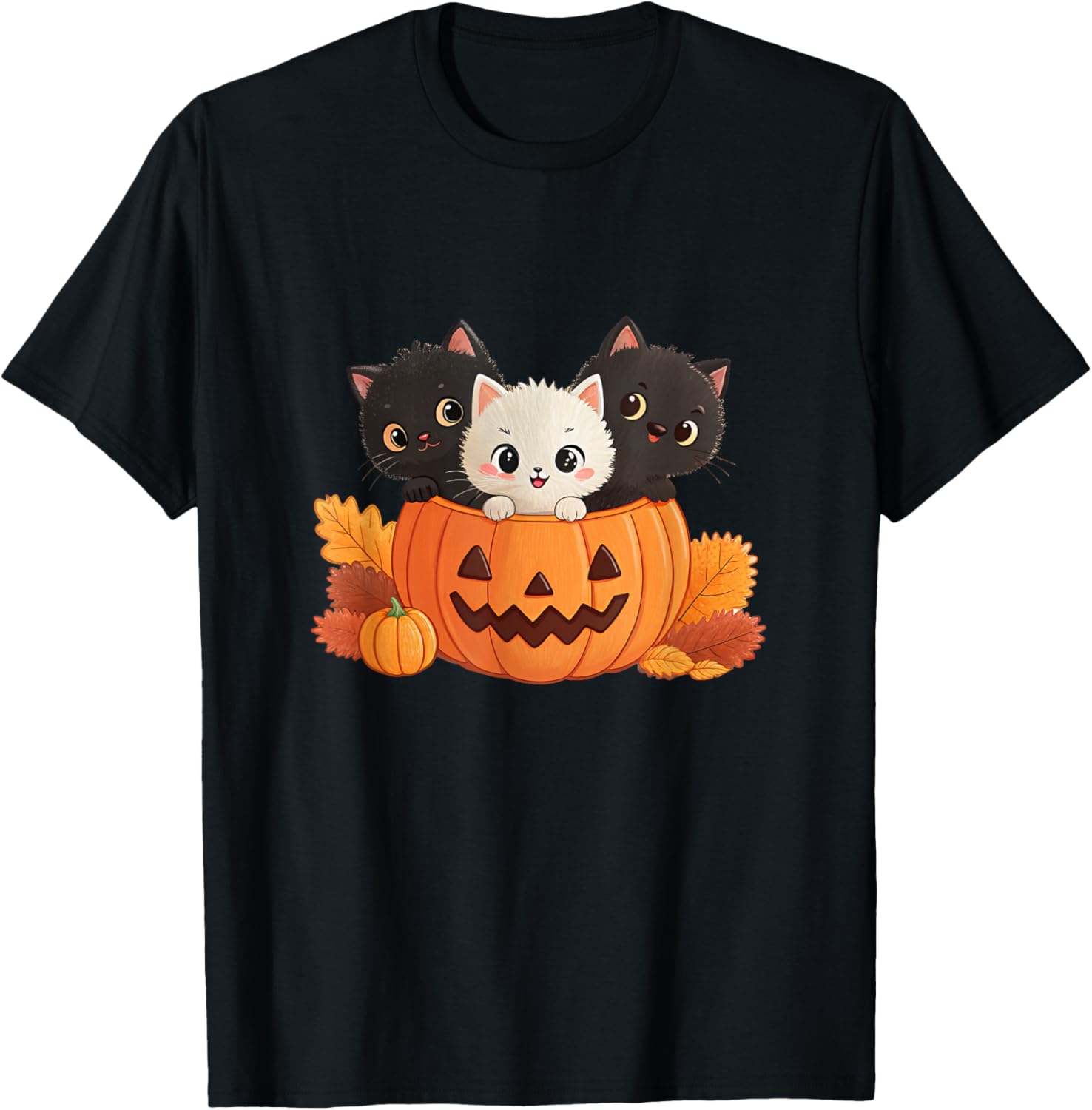 Adorable Halloween Cats in Pumpkin Spooky Season T-Shirt
