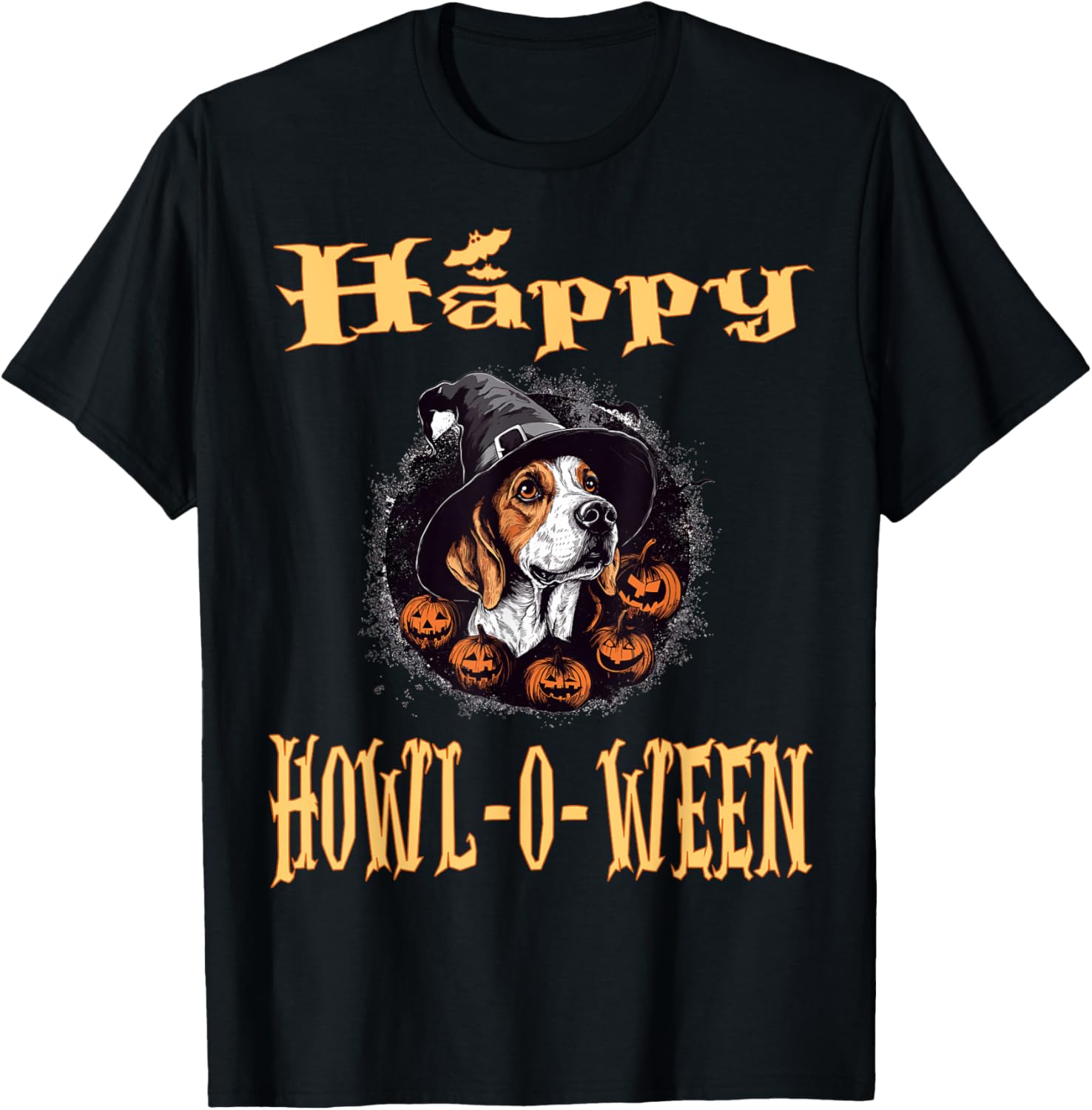 English Foxhound Dog Whitch Hat Halloween Pumpkin Spooky T-Shirt