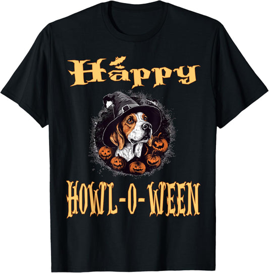 English Foxhound Dog Whitch Hat Halloween Pumpkin Spooky T-Shirt