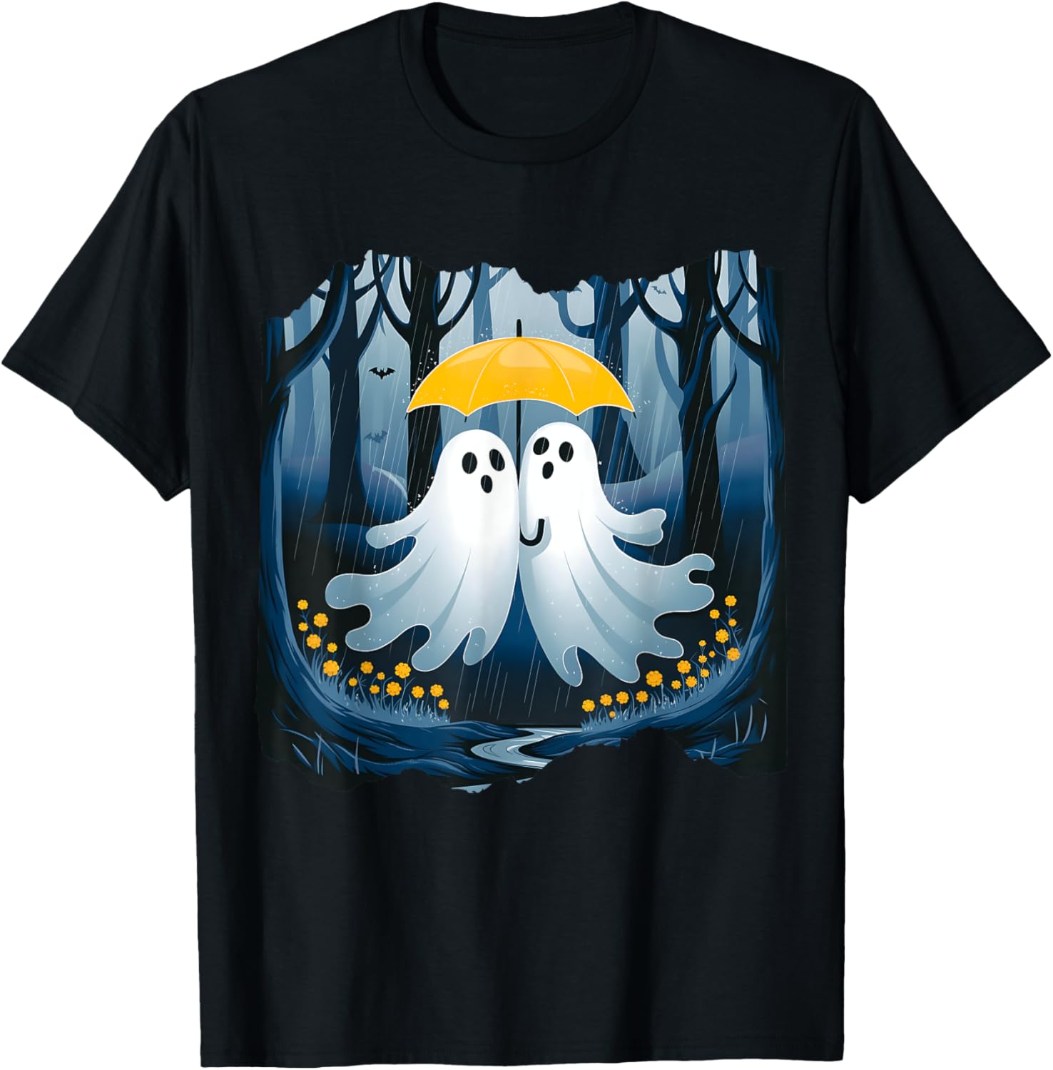 Floral Ghost Holds Umbrella Couple Spooky Season Women Men T-Shirt