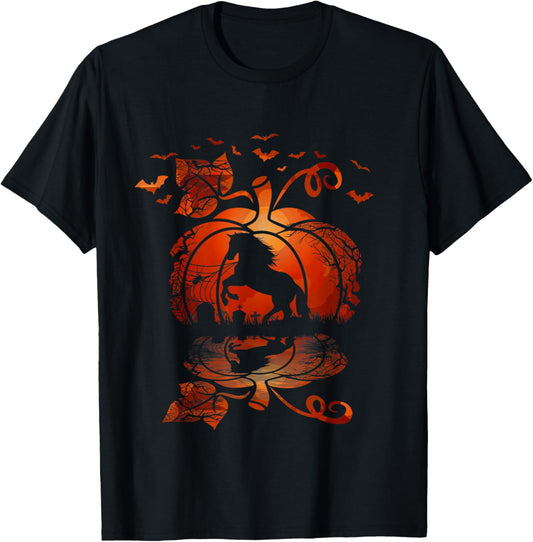Fall Cute Horse In The Pumpkin Funny Halloween Autumn Happy T-Shirt