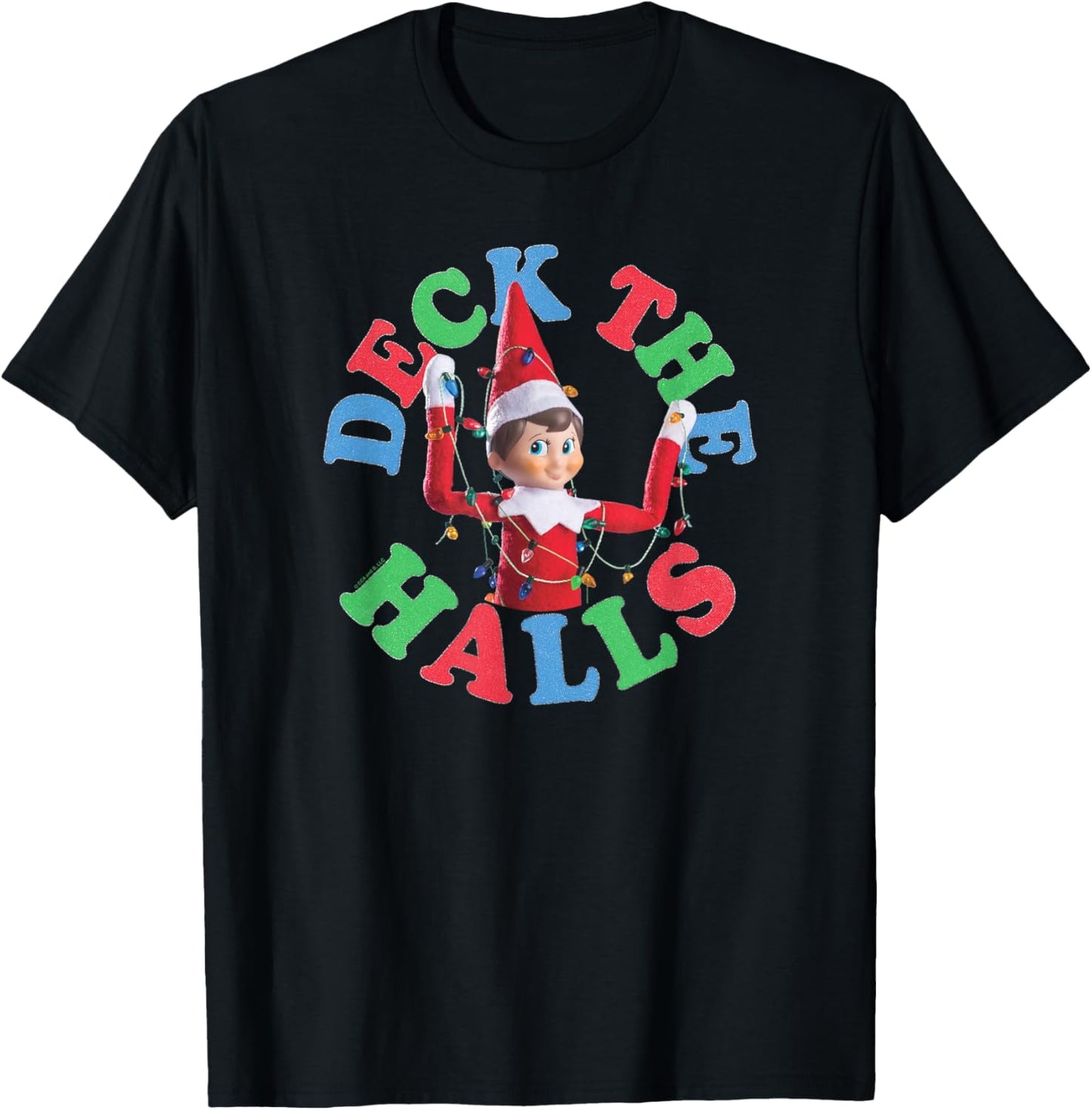 Elf on the Shelf Christmas Deck The Halls Holiday Lights T-Shirt