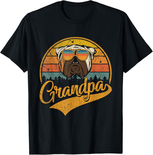 Father's Day Dog Dad Retro Vintage English Bulldog Grandpa T-Shirt