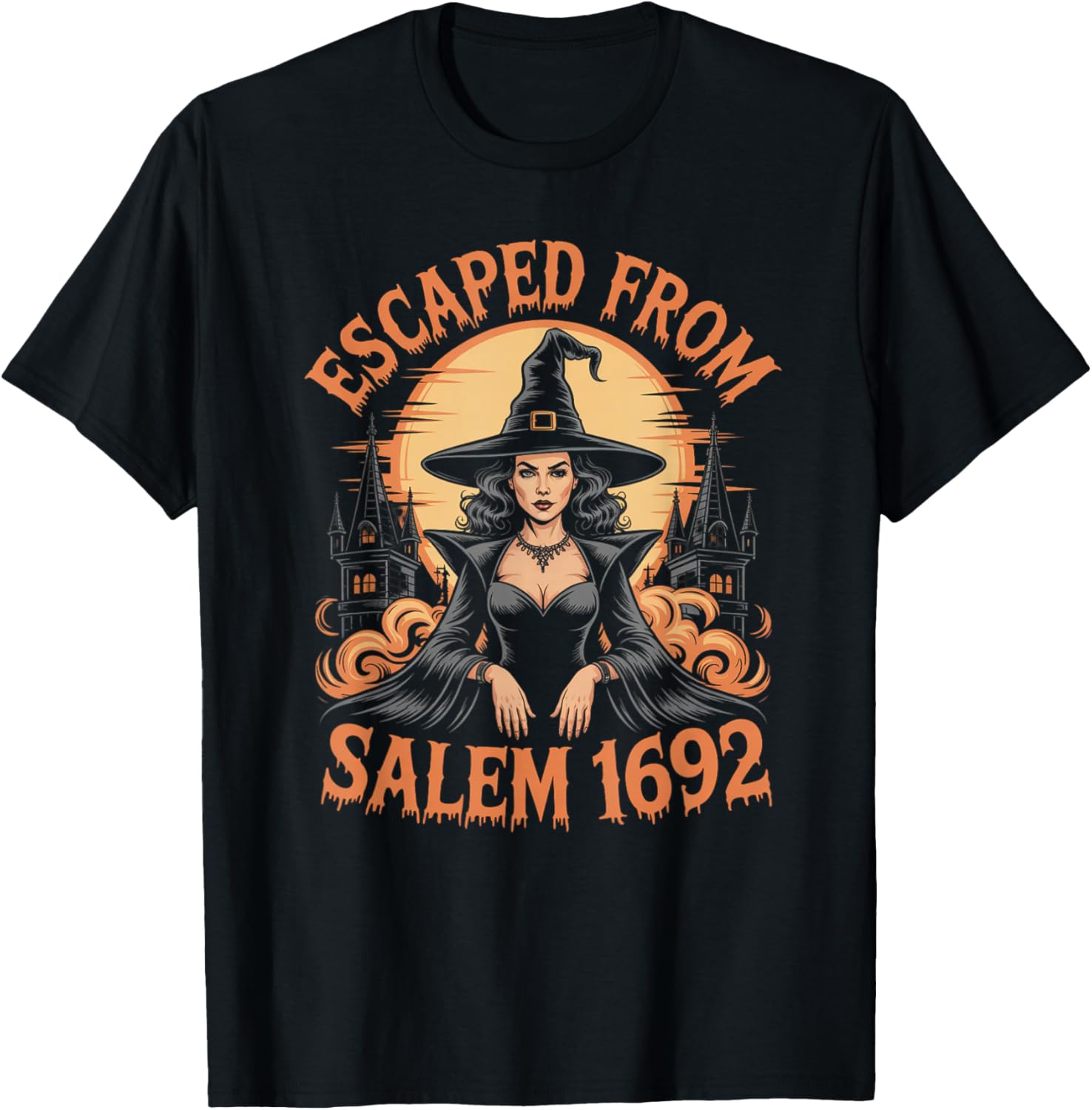 Escaped from Salem 1692 Halloween Witch Graphic T-Shirt