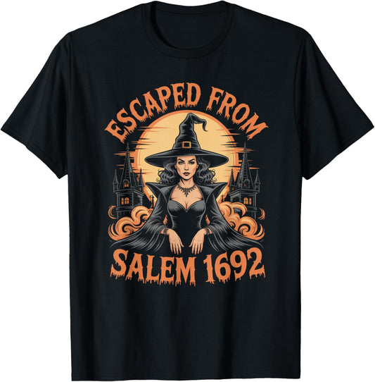 Escaped from Salem 1692 Halloween Witch Graphic T-Shirt