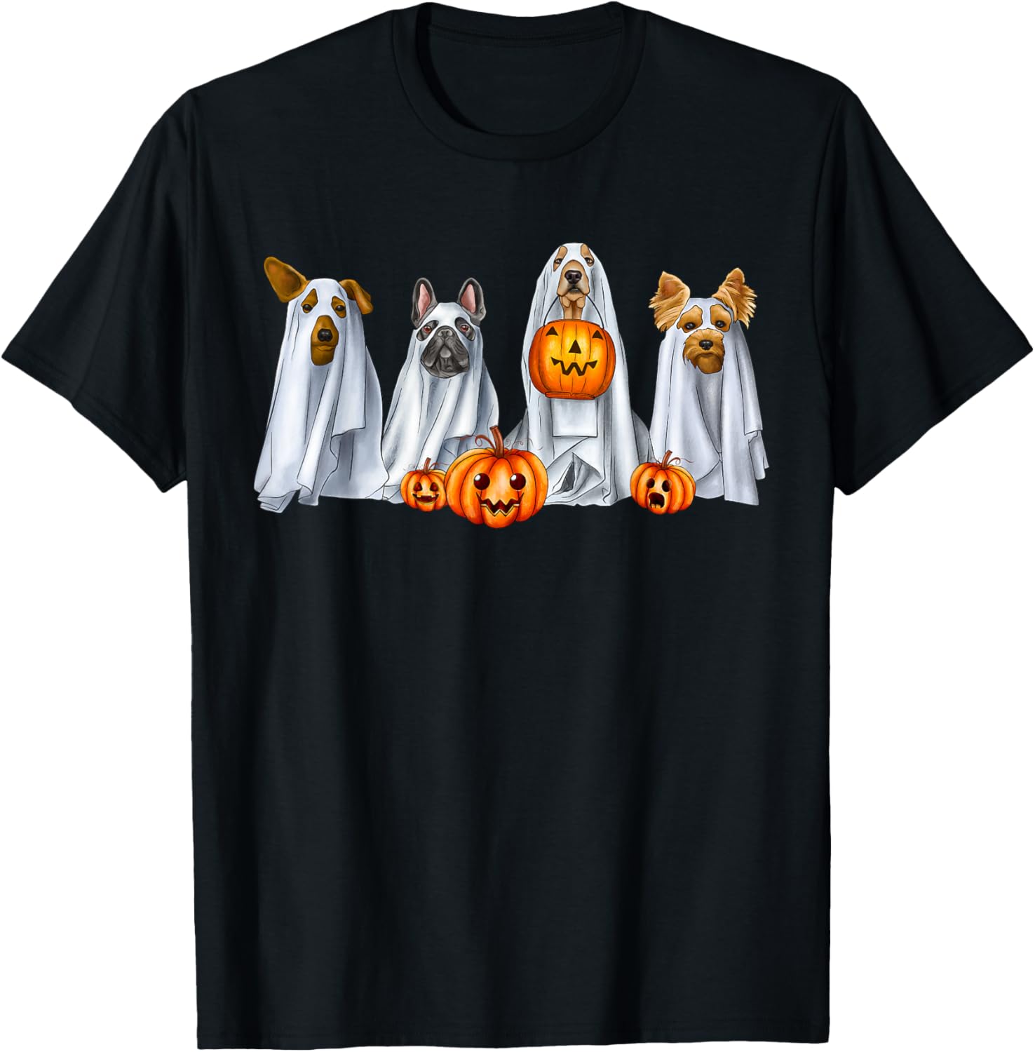 Dog Dressed As Ghost Spooky Season Ghost Dogs Halloween T-Shirt